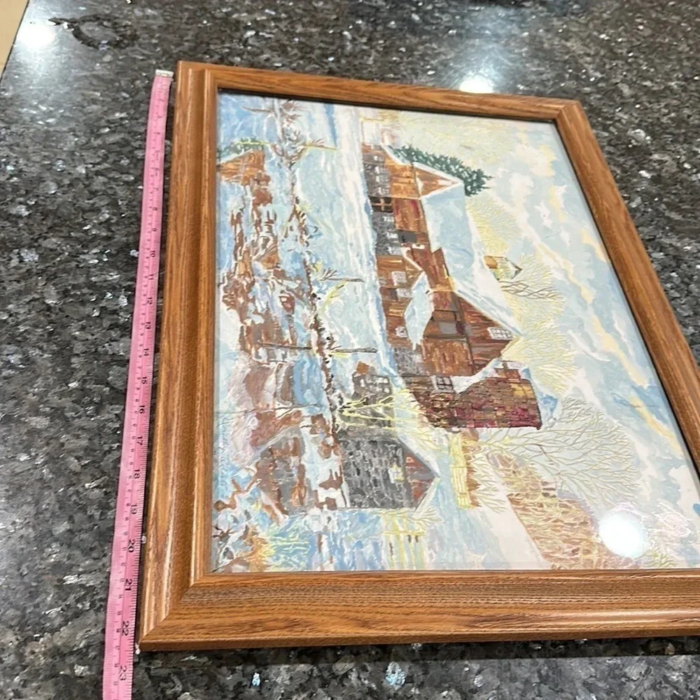 painting winter landscape, farm
